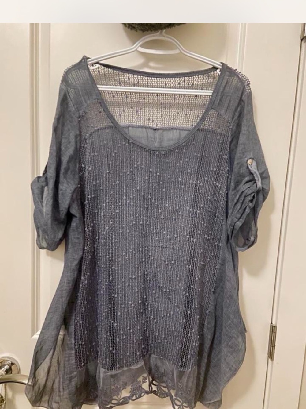 Women's Blue Crochet & Knit Layered Tunic Top